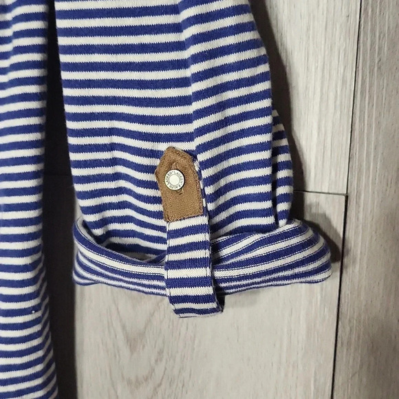 Lauren Ralph Lauren Blue White‎ Stripe Roll Tab Sleeve Casual Womens Size Large - Picture 6 of 10